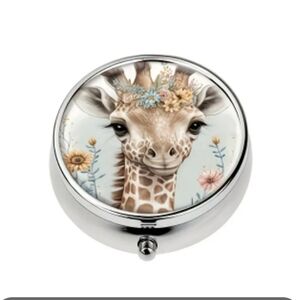 🆕️💊🦒 CUTE GIRAFFE PORTABLE METAL PILL BOX ORGANIZER WITH MIRROR🦒